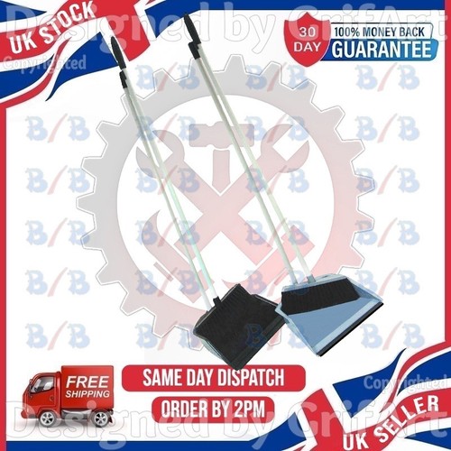 LONG HANDLE DUST PAN DUSTPAN & WITH SOFT BRUSH SWEEPER SET BROOM UPRIGHT CLEANER - Picture 2 of 4