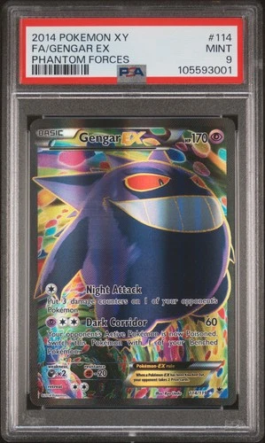 2014 POKEMON XY PHANTOM FORCES #114 FULL ART/GENGAR EX PSA 9