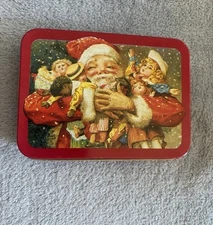 Vintage Christmas Playing Card Set in Tin Santa Claus Mrs. Grossman's 1987
