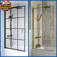 Modern Grid Bath Shower Screen 6mm Glass Bathroom Hinged Framed 800/1000mm