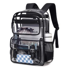 Large Clear Backpack Transparent Heavy Duty School PVC Bookbag See Through Ba...