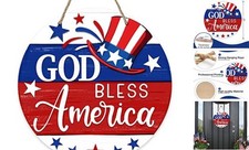 4th of July God Bless America Patriotic Sign for Front Door Decor, American