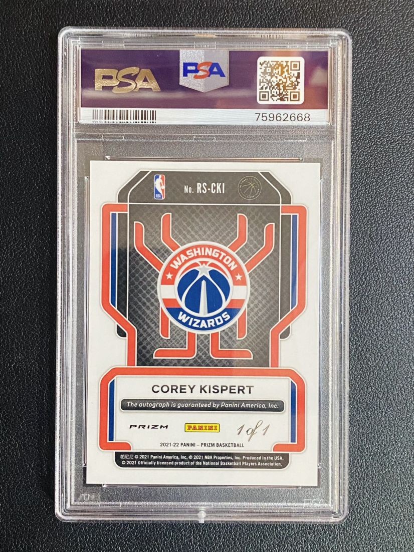 2021-22 Panini Prizm Corey Kispert Rookie Auto White Sparkle 1/1 1OF1 RC PSA 10 view 2