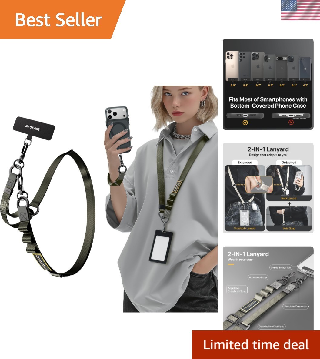 2-In-1 Cell Phone Lanyard Crossbody - Universal Crossbody Phone Leash & Wrist...