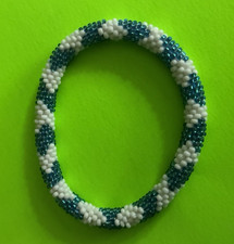 Blue  White Roll On Seed Bead Bracelet