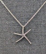Vtg 925 Sterling Silver Starfish Pendant Necklace 16" Flat Cable Chain Ocean Sea