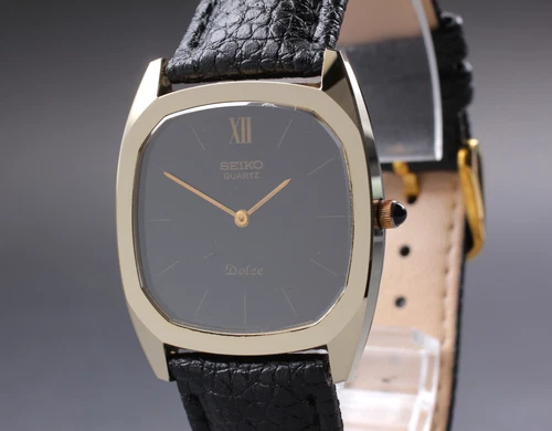 Rare Vintage [Exc+5] SEIKO Dolce 6020-5260 Gold Black Tank Qz Men's Watch JAPAN