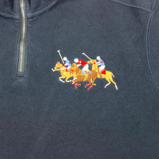 Polo Ralph Lauren Mens Sweater XXL Pullover Quarter Zip Big Three Pony Dark Blue