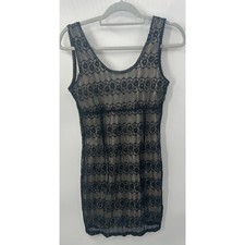 Vintage Y2K Black Tank Mini Dress Scoop Neck Stretch Size M Goth Witchy Bodycon