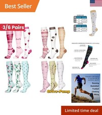 3 6 Pairs Compression Socks Knee High Nurse Running Sports Stockings Women Men