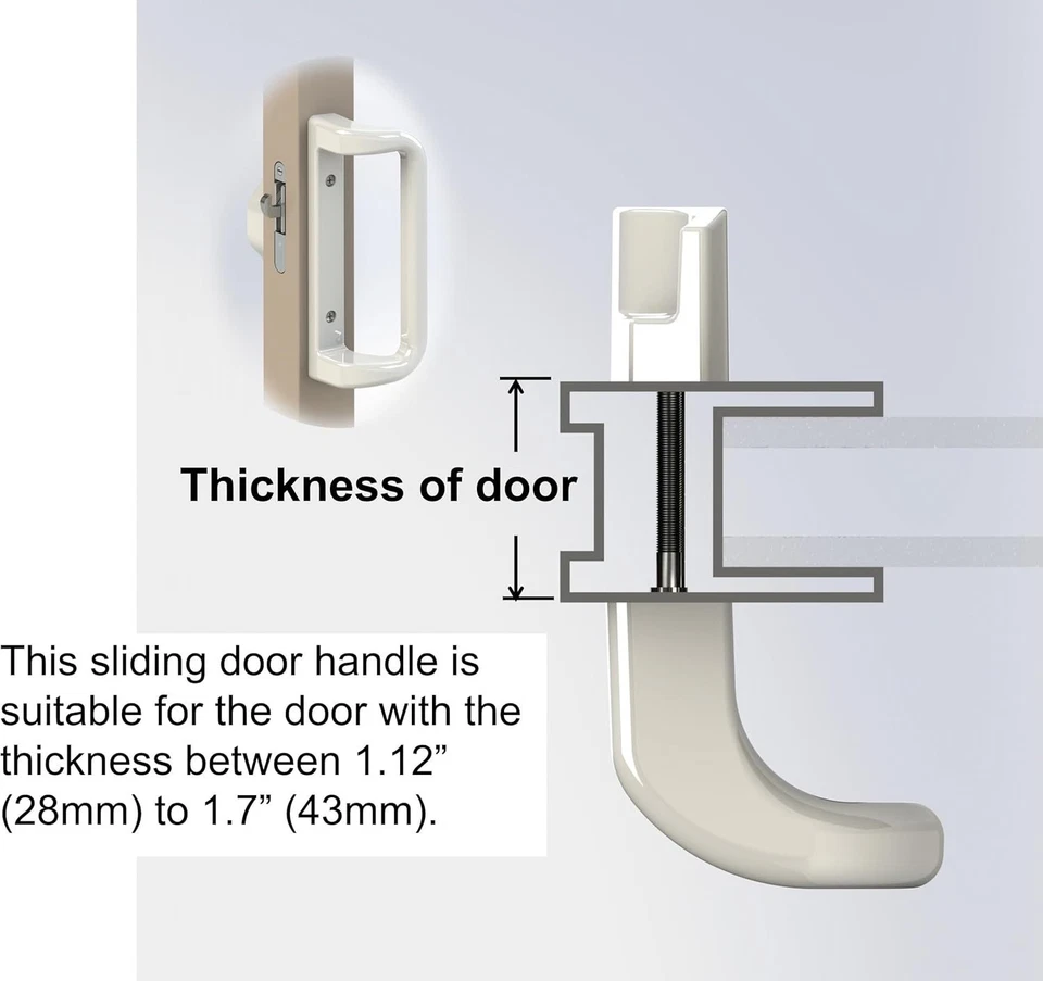 White Patio Sliding Door Handle w/ Lock Cylinder for 3 15/16" Hole Spacing - Image 3 of 4