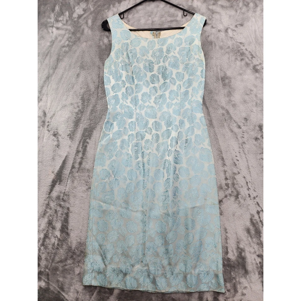 Conjunto de Vestido Vintage Años 50 60 Para Mujer S Azul Brocado Sin Mangas Moveble Chaqueta Corta Foto 2 de 4