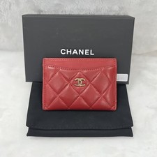Chanel Red Lambskin Quilted Card Holder Gold ...