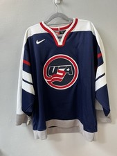 Vintage Team USA Nike Hockey Jersey Mens L Navy Blue Olympics 1998 Nagano