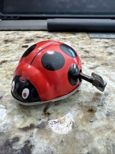 Vintage 1950s Tin Litho Wind-Up Ladybug Toy Made in Japan, Fully Functional
