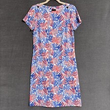 Talbots Shift Dress Small Blue Pink Coral Stretch Beach Ocean Nautical Coastal