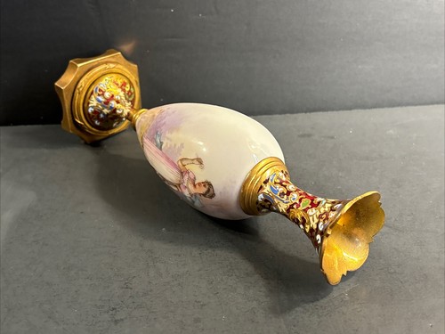 Vaso antico in porcellana Sevres/Cloisonne/Smalto/Ragazza/Fiori/Firmato/Francia C.1920 - Foto 10 di 15