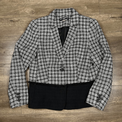 Karl Lagerfeld Paris Women s Size 14 Tweed Blazer Jacked Black White Boucle