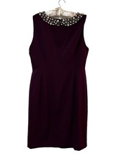 Calvin Klein Dress Size  14 Purple Sheath  Sleeveless Lined Pearl Trim NWT $89