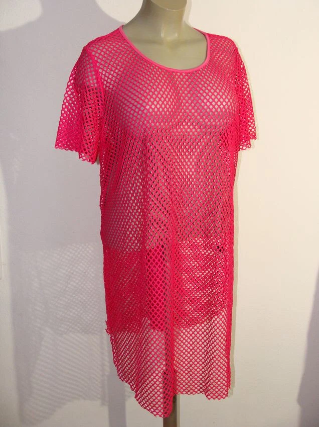 Netzkleid Longshirt in frechem Pink Strandkleid US Größe 24/26 EU Größe 56/58 - Bild 2 von 4