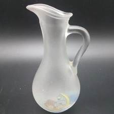 1976 SANRIO 5'' FROSTED PITCHER W/ KIKI & LALA IN CRESENT MOON