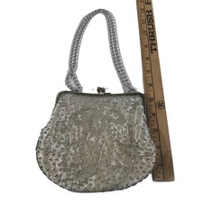 La Regale Purse Vintage Beaded Handbag Clutch Pouch Hand Made Silver Chain