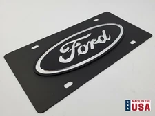 Blacked Out Ford Emblem Tactical Metal Vanity License Plate w/ 3D Oval