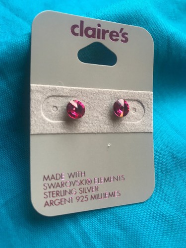 Claires Pink Sterling Silver Swarovski Elements Earrings - Picture 4 of 4