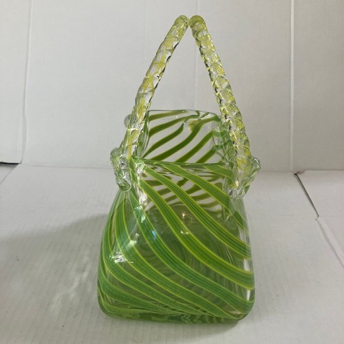 Green Swirl Hand Blown 9” Glass Purse - Picture 4 of 9