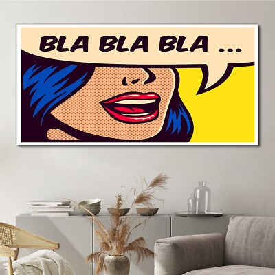 Abstrakte Malerei Bla Bla Bla Comics Kunst 140x70 Canvas Wandbild Leinwand