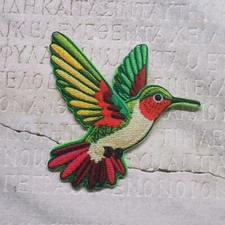Humming Bird Patch Iron-on Applique Wild Bird Badge, Garden Flower, Decorative