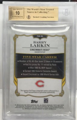 Barry Larkin 2015 Topps Five Star GOLD on-card Autograph Auto #d 