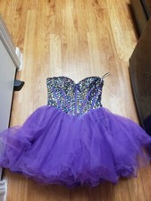 Sherri Hill Dress Sz 8 Large Rhinestone Bodice Purple Tulle Formal Prom Cocktail