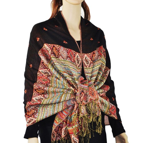 Rainbow Colorful Pashmina Scarf Soft Thick Wrap with Bee Pattern for Travel - Picture 4 of 16