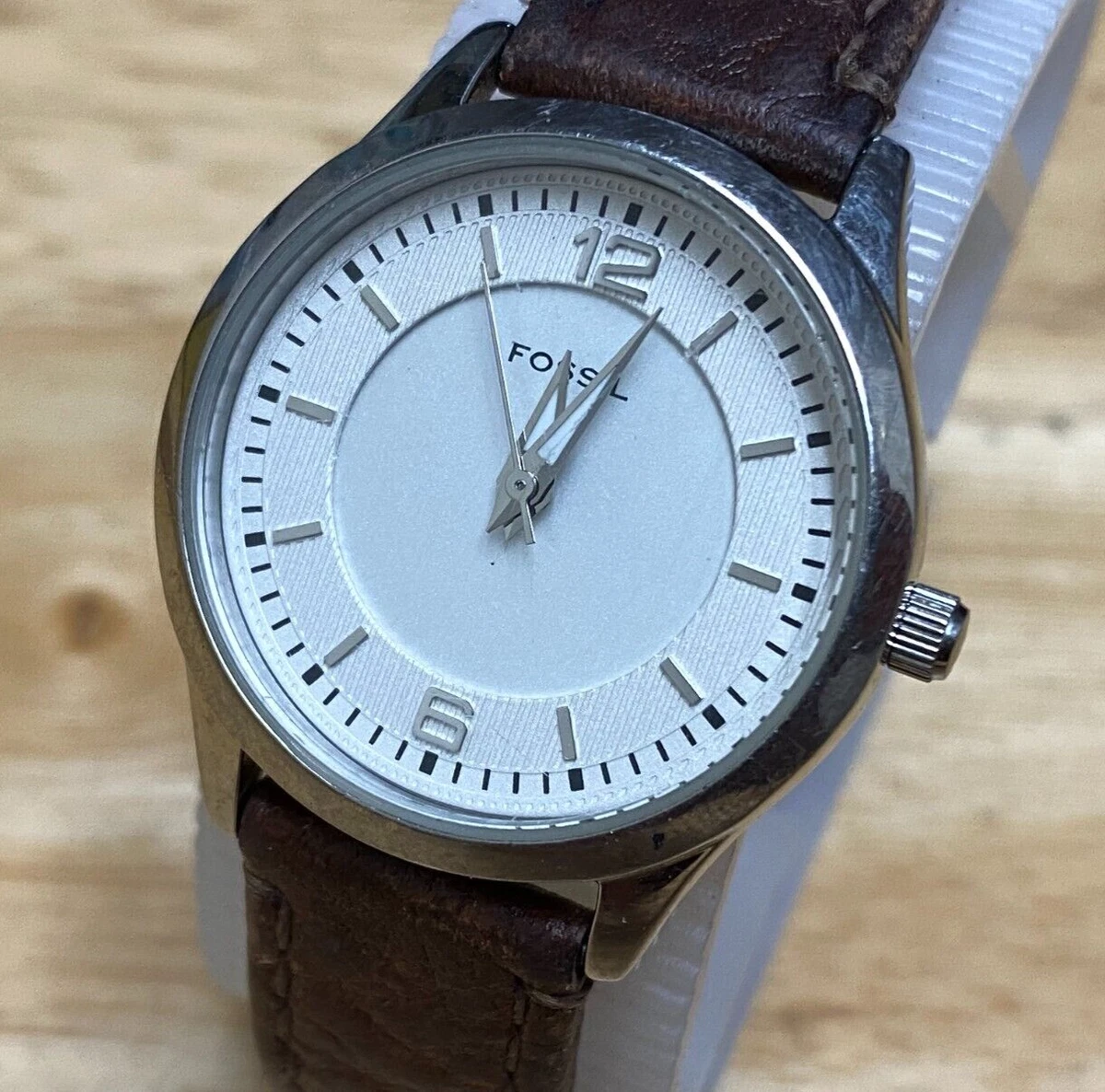 VTG Fossil Quartz Watch PR 5336 Women 50m Silver Brown Leather