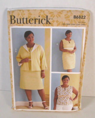 まおページ Butterick 6822 Easy Jacket, Dress & Top Women's 18W-24W Pattern