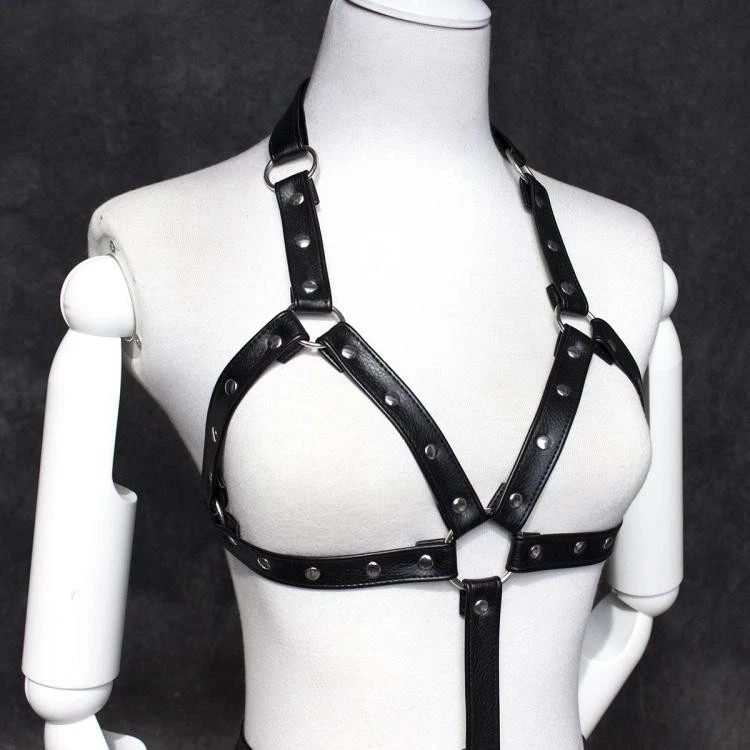 Sexy Female Leather Babydoll Straps Harness Dominatrix Costume Role Play Dress - Image 3 of 4