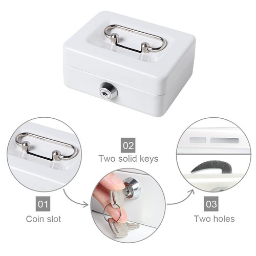 Small Cash Box with Lock and Slot, Locking Money Box, Metal Coin Piggy Bank - Picture 6 of 8