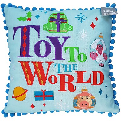 Disney Store Pixar Xmas Holiday Scatter Cushion Toy To The World Buzz Wall-E Dug