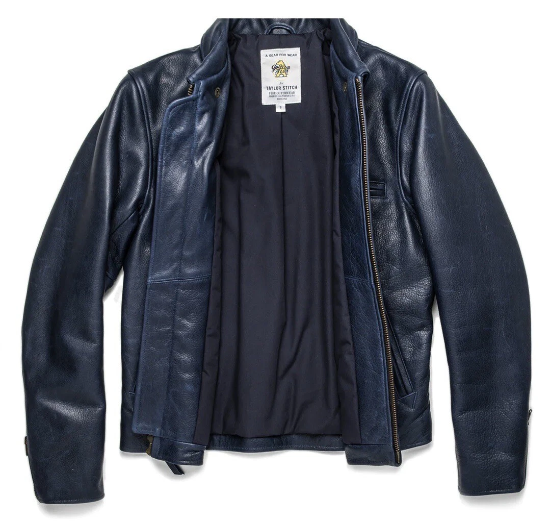 Taylor Stitch X Golden Bear Leather Moto Jacket Midnight Steerhide