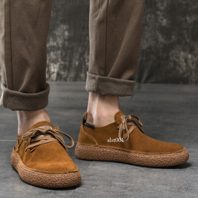 Men's Spring and Summer Faux Suede Fashion Lace-Up Shoes Casual Outdoor  Flat