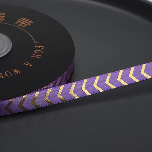 Satin Ribbon Printed Metallic Gold Arrow - 1cm x 22M Full Reel - Many Colors - Picture 10 of 15
