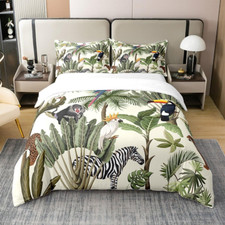 Tropical Wildlife King Size Bedding Set - Cotton Duvet Cover with Toucan Monke