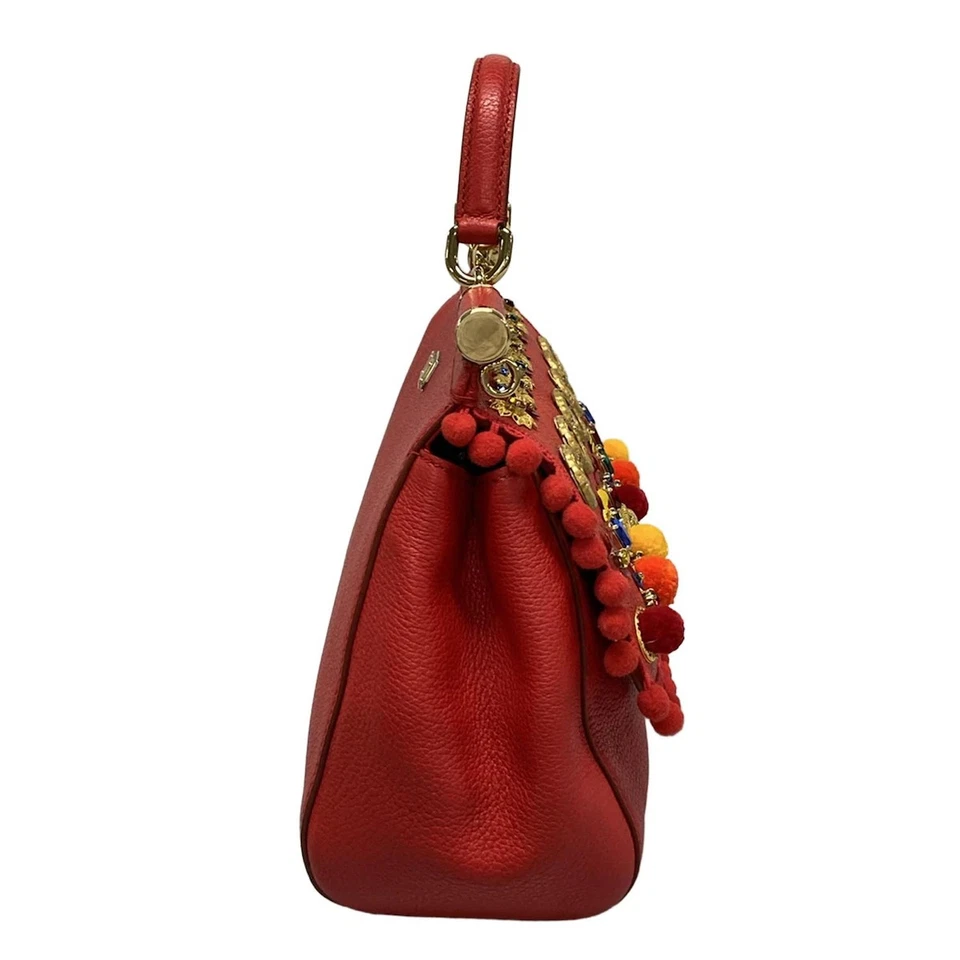 Auténtico Bolso de Mano DOLCE&GABBANA Sicilia Rojo Amarillo Multi Cuero Foto 2 de 4