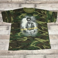 Lenny Kravitz Shirt Size XL Green Vintage 90s Camouflage Rock Band Tee 