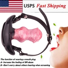 Adjustable Gags Mouth Plug Leather Silicone Bondage Oral Plug Dilator