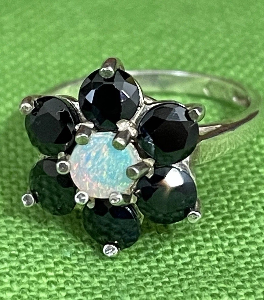 Solid 925 Sterling Silver Natural Opal, Sapphire … - image 1