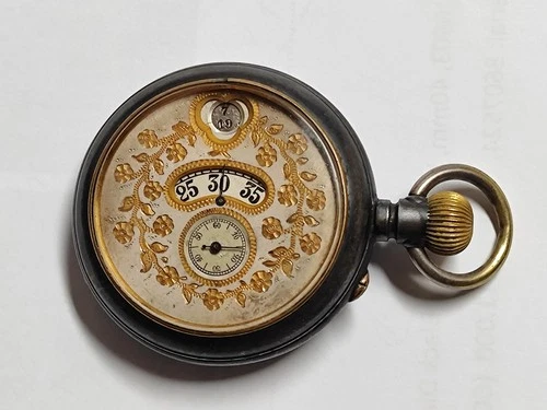 UNIQUE LMD ANTIQUE JUMP HOUR POCKET WATCH WITH 12 & 24 HOUR INDICATIONS !!!