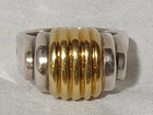 Vintage Lagos Sterling Silver 18K Yellow Gold Ribbed Dome Ring SZ 6