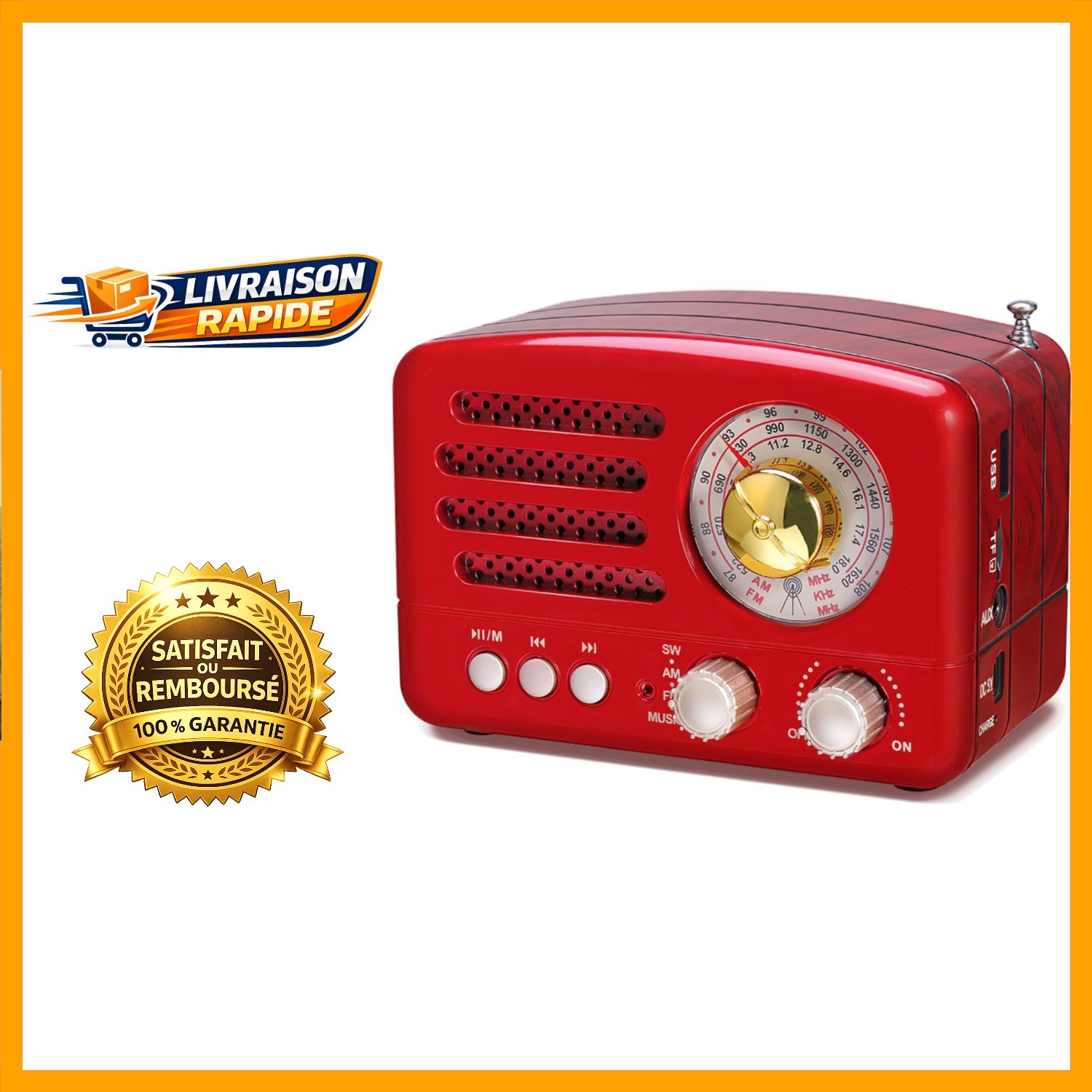 Poste radio portable bluetooth PRUNUS J-160 rechargeable vintage marron